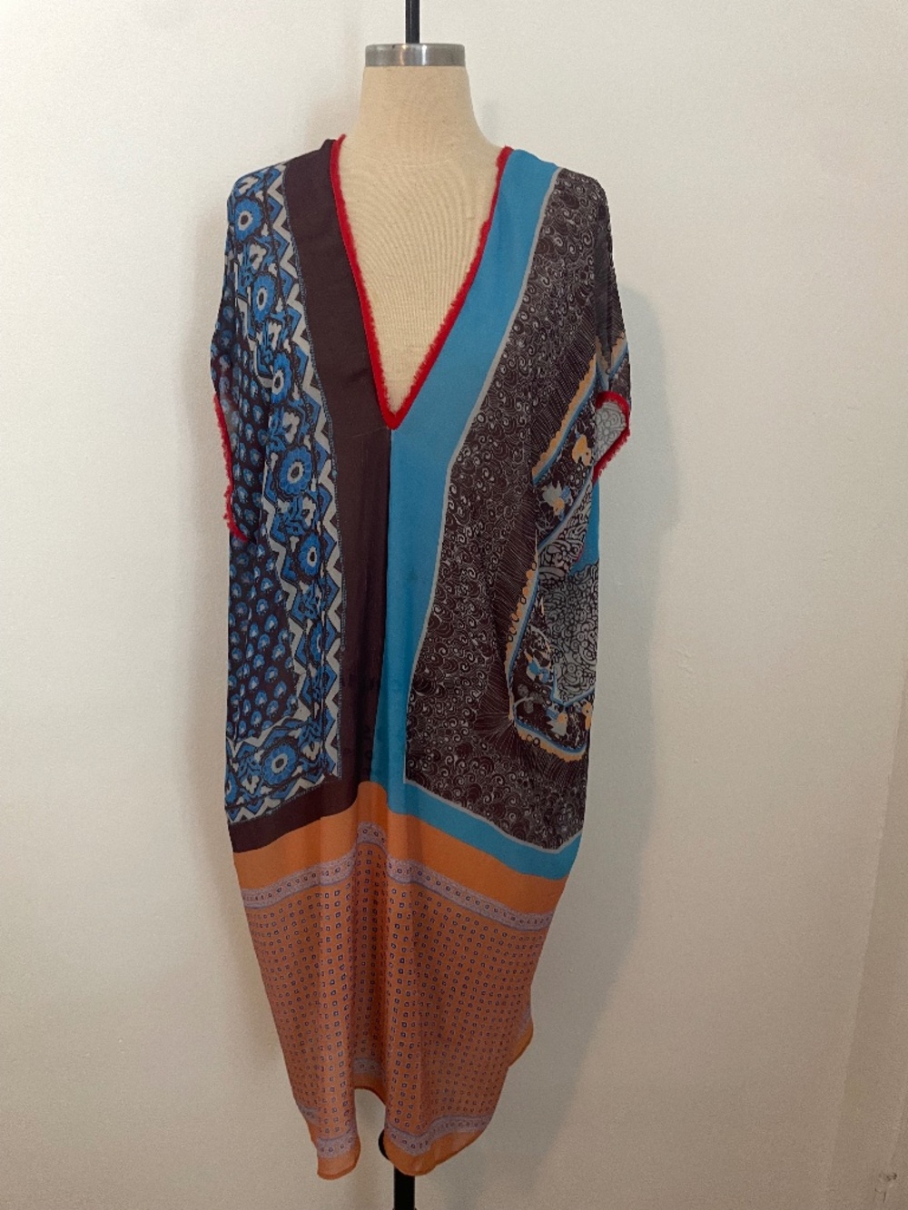 Clover Canyon 100% Silk Sheer Kaftan Dress, Floral Bohemian, Size Large